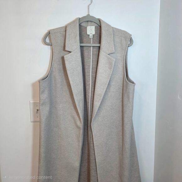 Joie Open Front Sleeveless Long Duster Vest Cardigan Women's sz XL Oatmeal‎ - Picture 3 of 11